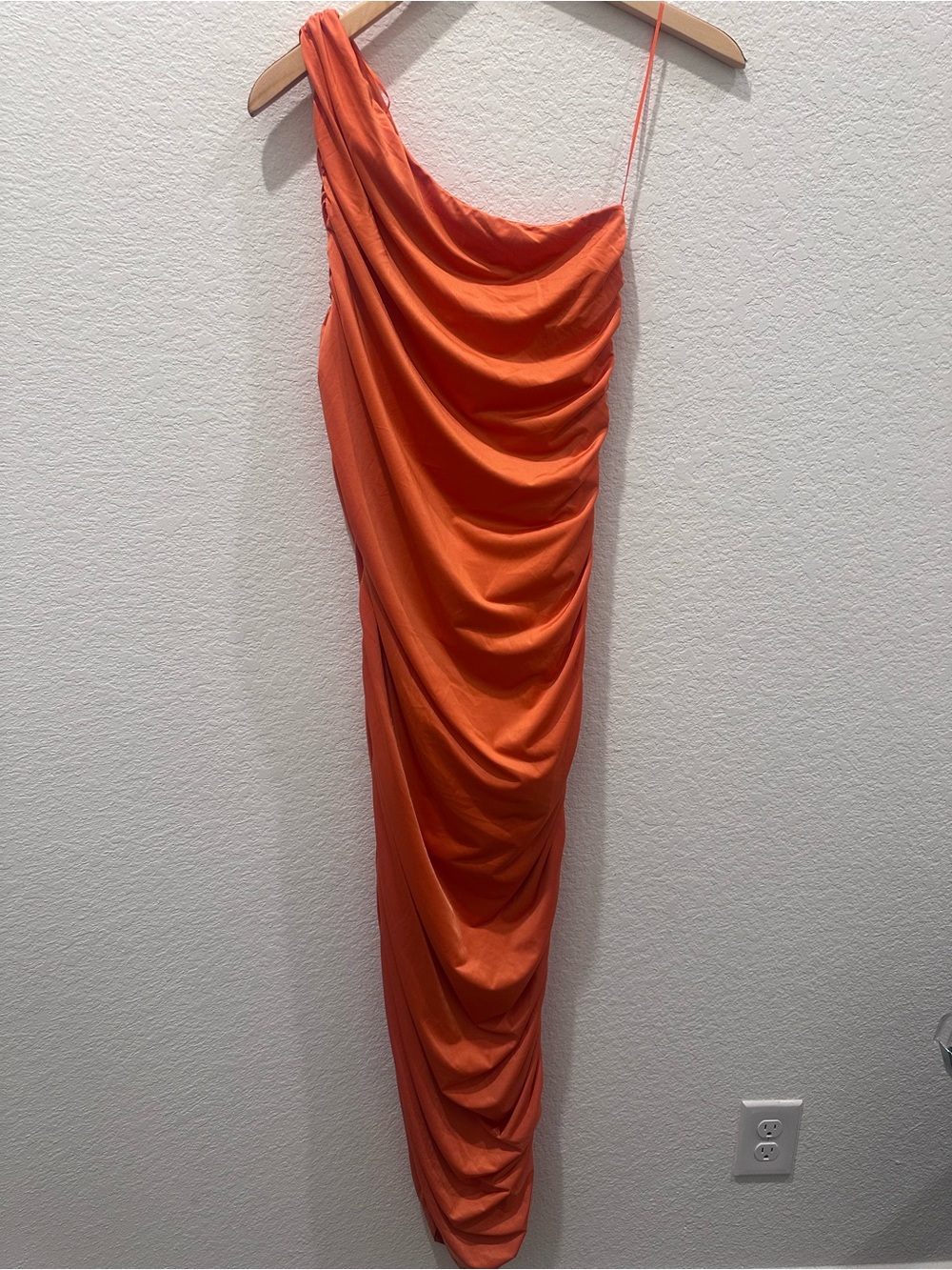 Endless Rose Orange One Shoulder Ruched Maxi Dress Size L